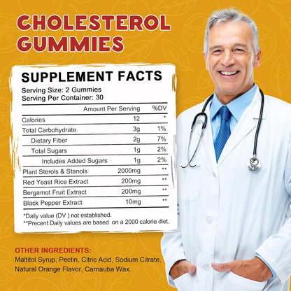 LUCNVEM Cholesterol Supplements Gummies for Cholesterol Healthy, Natural Cholesterol Complex for Maintain Healthy Cholesterol Levels, Daily Easy Cholesterol Gummies Snacks - 30 Day Supply