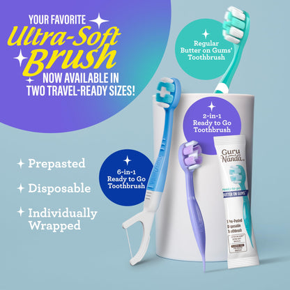 GuruNanda Butter On Gums Toothbrush, ADA Accepted, with 8000+ Ultra Soft Softex Bristles for Sensitive & Receding Gums, Perfect for Whiter Teeth, 8 Ct