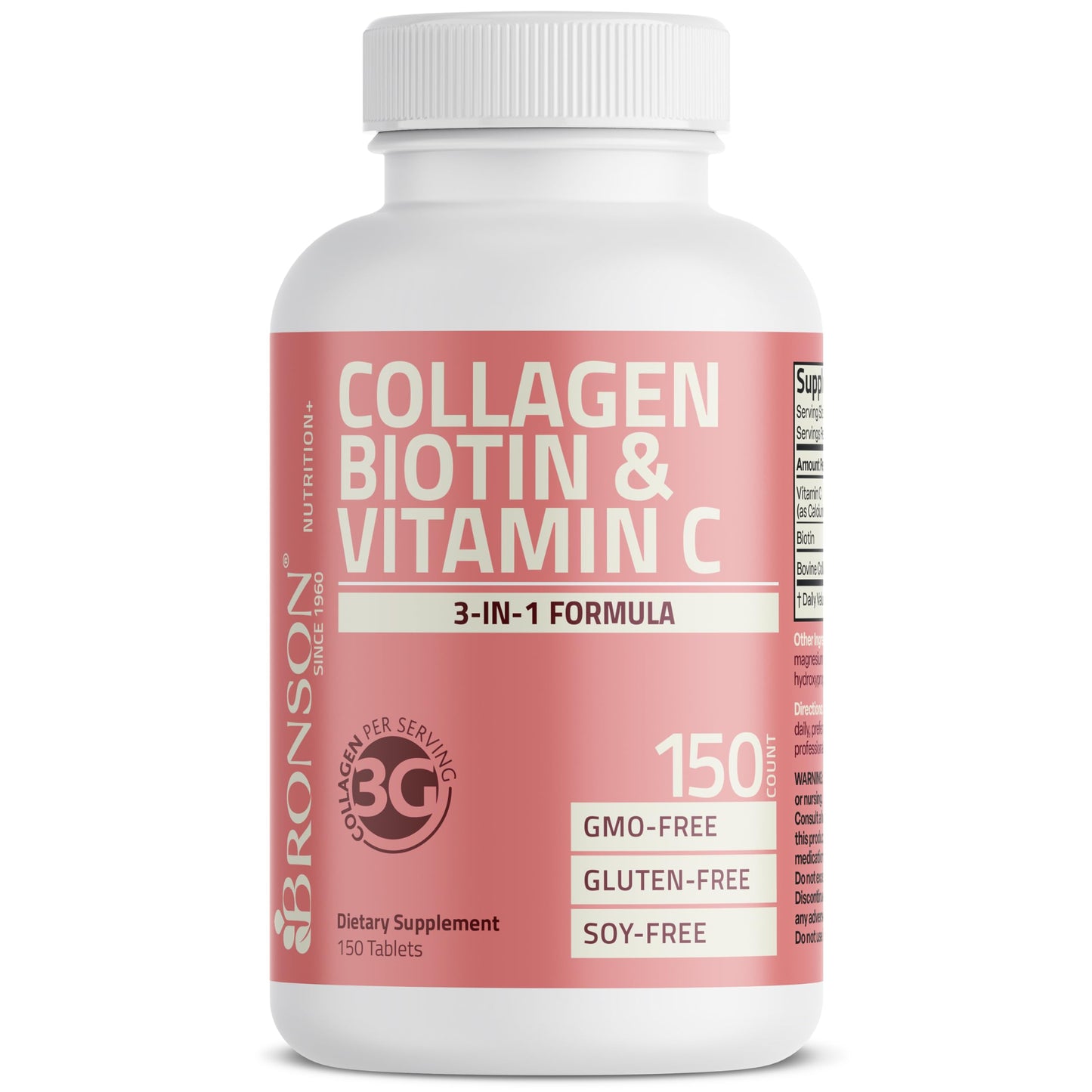 Bronson Collagen Peptides 3000mg with Biotin & Vitamin C, 90 Tablets | Hair, Skin & Nails Support, 3g Collagen per Serving, Non-GMO, Gluten-Free, Soy-Free
