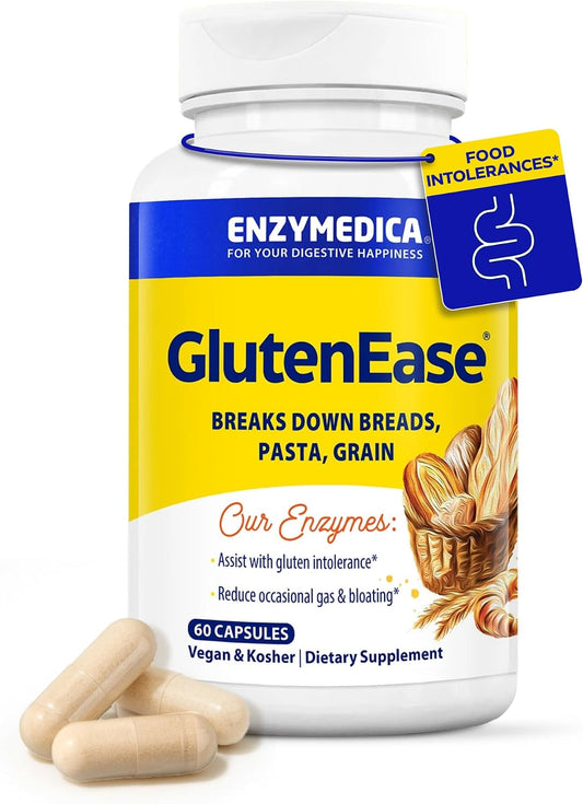 Enzymedica GlutenEase - Digestive Enzyme Supplement for Women & Men, Gluten & Casein Sensitivity Support, Enzymes for Digestion & Gut Health, Helps Gas & Bloating - 60 Caps