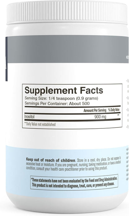 FREEDA Pure Myo-Inositol Powder – Vitamin B8 for Hormone, Mood & Cellular Health – Supports Fertility, Focus, Energy & Nervous System Function – Kosher, Vegan, Non-GMO, Gluten-Free (16 oz) | One-Ingredient Formula with No Fillers, Sweeteners, or Additives