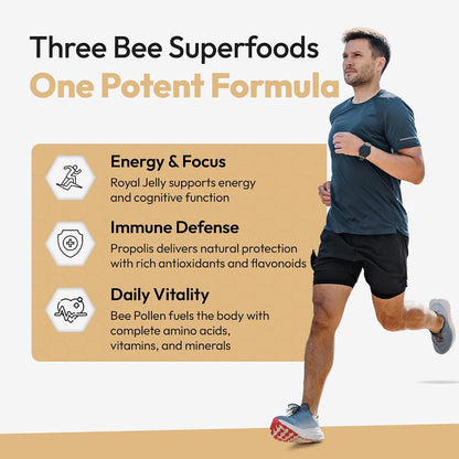 Bee and You Royal Jelly Tablet, Propolis Extract, Bee Pollen, 100% Natural Superfood, Ultra Pure, Immune Support Supplement, Improve Energy, Focus, Antioxidants, Fresh, Keto, Paleo, Gluten-Free | 60ct