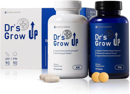 BONE SCIENCE Dr’s Grow UP AM & PM Bone and Growth for Kids and Teens, Day and Night System, Daily Formula with Highly Absorbable Essential Minerals, Vitamin D3 and K2 (MK-7)