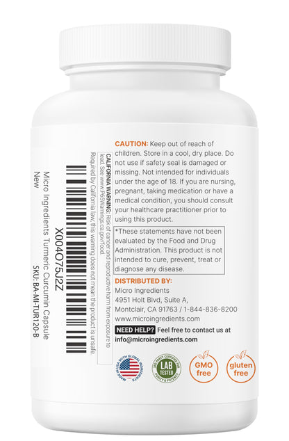Micro Ingredients Pure Turmeric Curcumin Supplement 1,000mg – 95% Curcuminoids with Black Pepper & Ginger – High Absorption for Joint & Antioxidant Support* – Filler Free, 120 Veggie Capsules