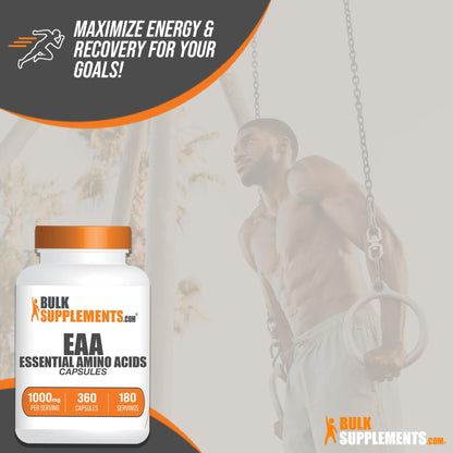 BulkSupplements.com Essential Amino Acids Capsules (EAA) - Amino Acids Supplement - EAAs Amino Acids - EAA Capsules - 1000 mg Serving - 90 Day Supply (180 Gelatin Capsules)