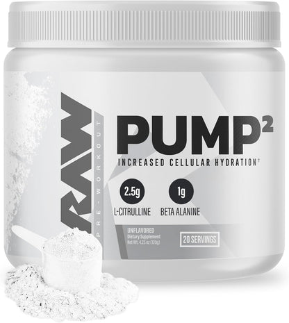 RAW Pump2 Pre Workout | Glycerol Pump Pre Workout Supplement, Pair Pump Supplement for Best Results Or Any Preworkout Powder | Enhanced Hydration and Boost Energy | Unflavored (20 Servings)