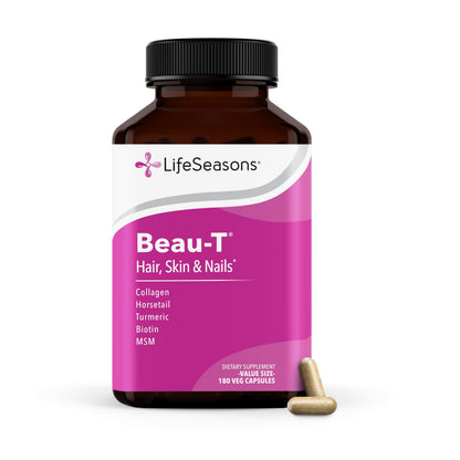 LifeSeasons Beau-T - Hair, Nail & Skincare Supplement - Promotes Healthy Hair and Nail Growth - Support Clear Skin & Fights Acne - Nail Strengthener - Contains Biotin Collagen Turmeric - 90 Capsules