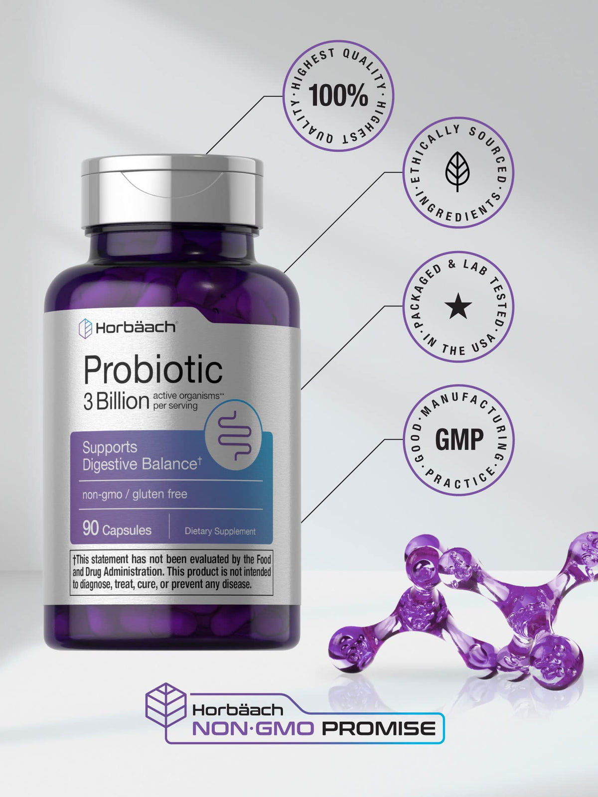 Probiotic for Women & Men's Digestive Health | 3 Billion CFU | 90 Capsules | Non-GMO