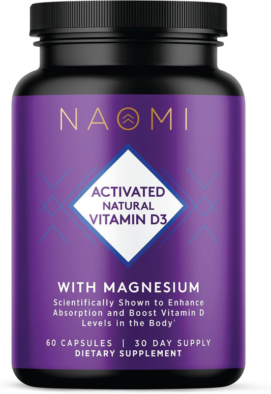 NAOMI Activated Vitamin D3 5000 IU + Magnesium 250mg - Supports Bone Strength, Immune Health & Muscle Relaxation - Cholecalciferol with Absorption Cofactor, Non-GMO, Gluten-Free, 30-Day Supply