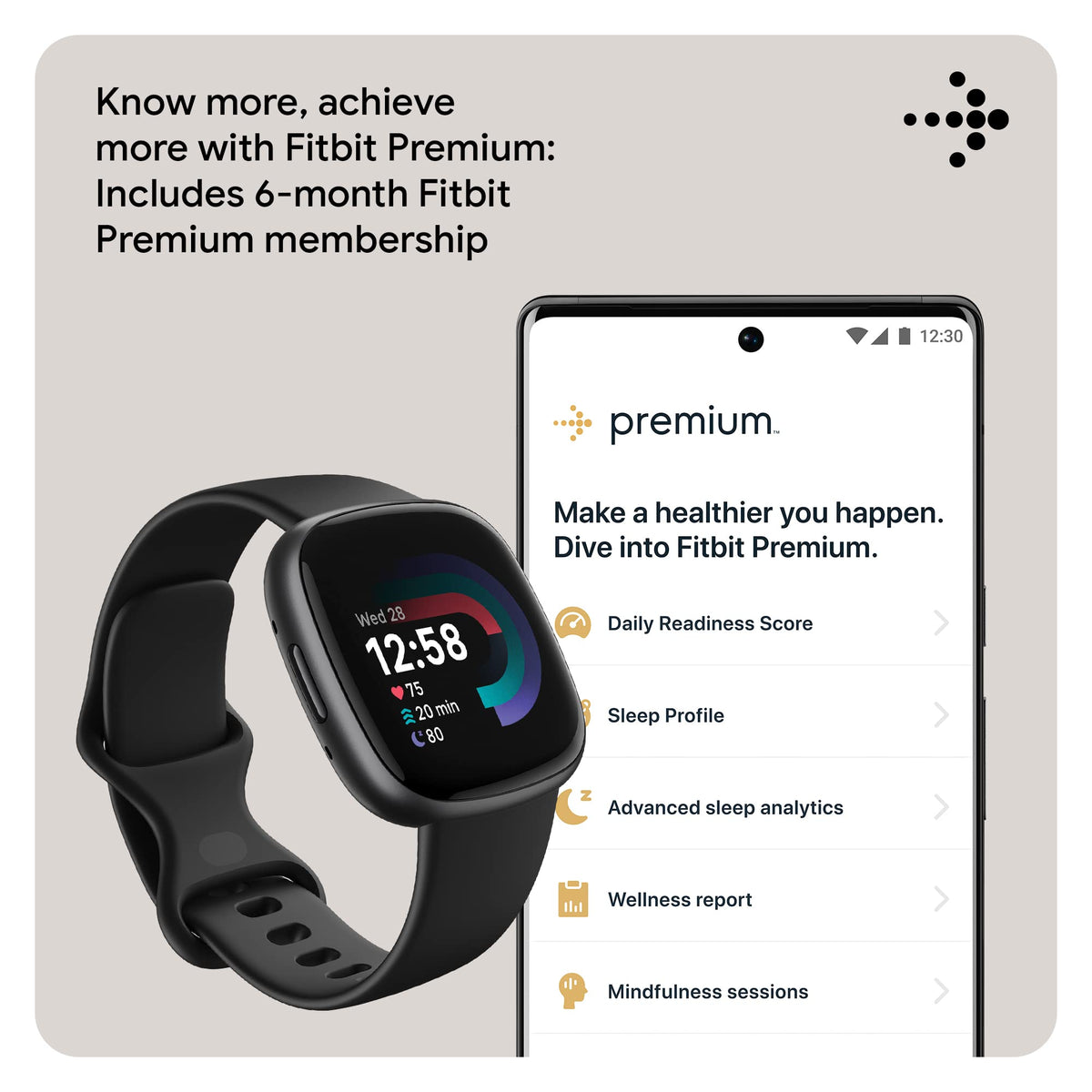 Google Fitbit Versa 4 Fitness Smartwatch, 24/7 Heart Rate - Black/Graphite