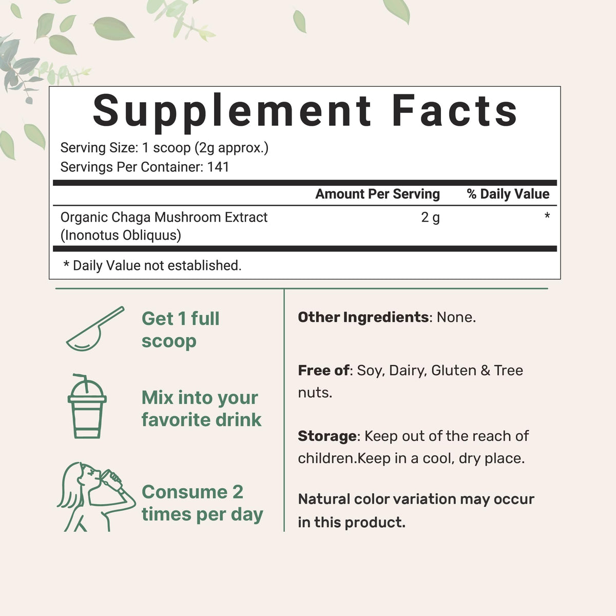 Micro Ingredients Organic Chaga Mushroom Extract 100:1 Powder, 10 Ounce | Sustainably