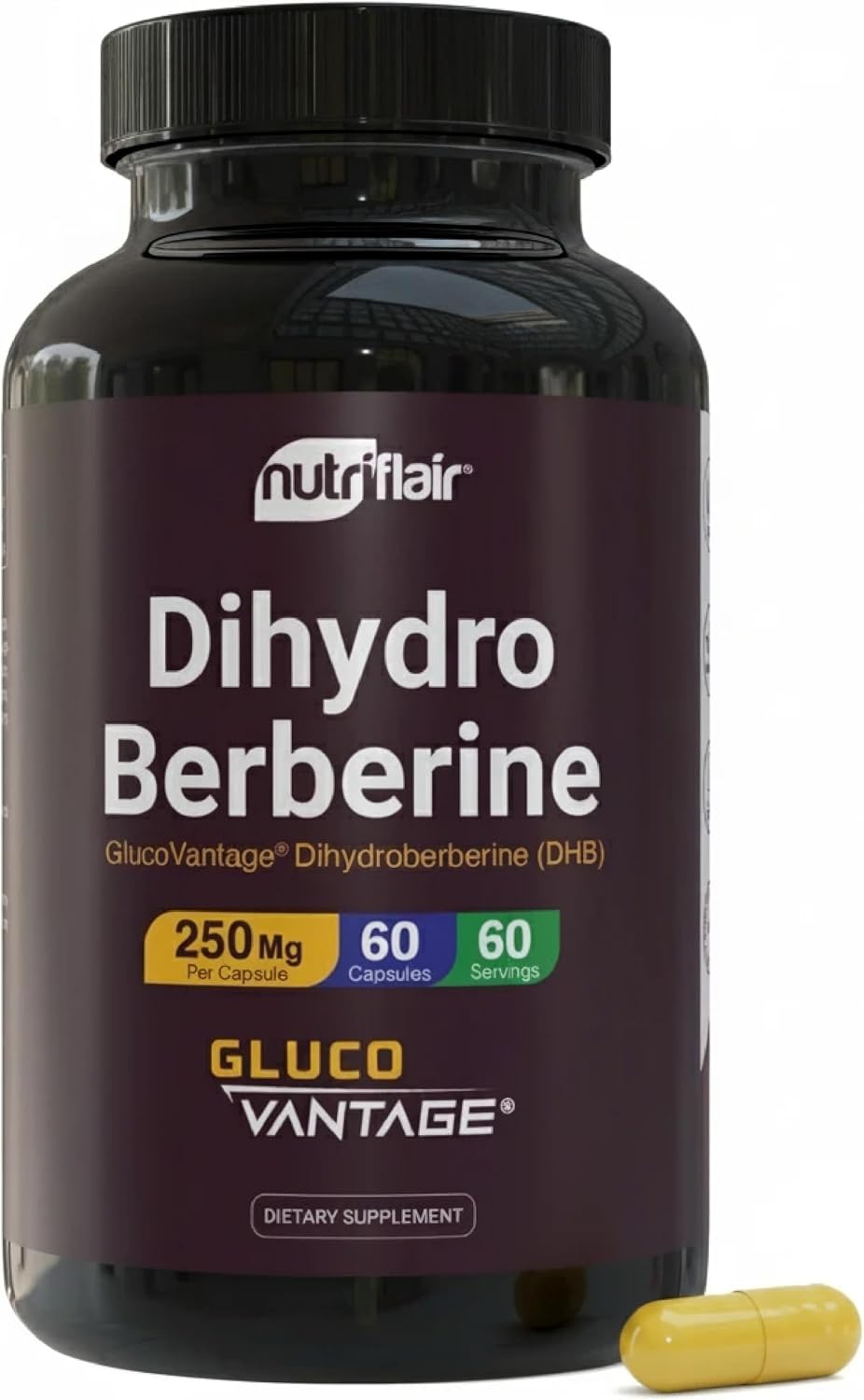 NutriFlair DihydroBerberine 250 mg (GlucoVantage®), 60 Capsules | High Bioavailability Berberine Supplement, Advanced Metabolic & Daily Wellness Support, 2-Month Supply