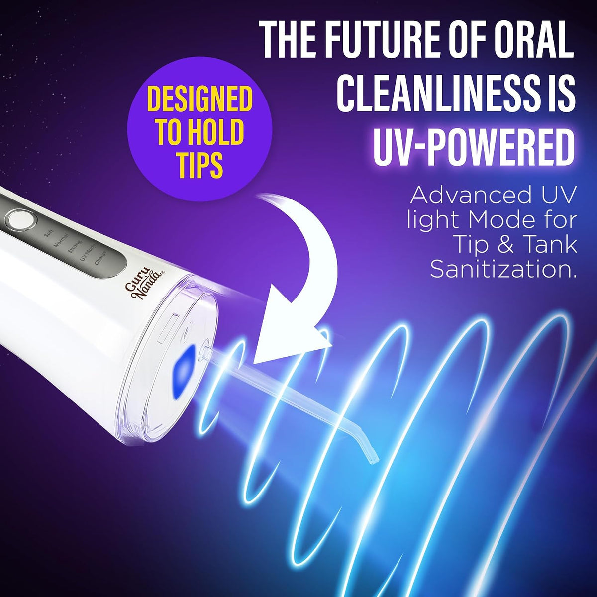 GuruNanda Advanced Dental Water Flosser 3.0 with UV Mode Water Flosser & 24 Aquapods with Mouthwash for Fresh Breath & Plaque Removal, Compact & TSA-Friendly