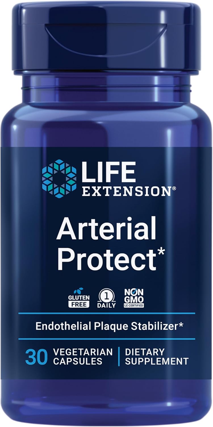 Life Extension Arterial Protect - Blood Pressure Supplement for Heart Health - with gotu kola and Pycnogenol Dried French Maritime Pine bark extracts - Gluten-Free, Non-GMO, Vegetarian - 30 Capsules | Cardiovascular Health Supplement for Circulatory, Endo