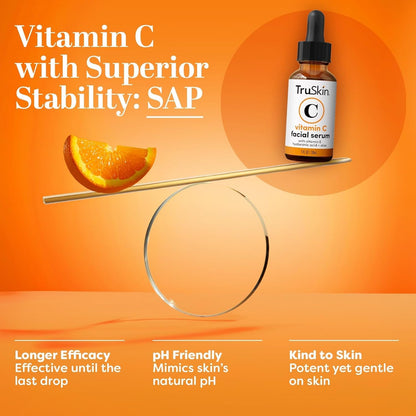 TruSkin Brightening Vitamin C Serum for Face with Hyaluronic Acid, 1 fl oz | Anti aging face serum with Vitamin E to improve the look of dark spots, fine lines, skin tone & support radiant-looking skin
