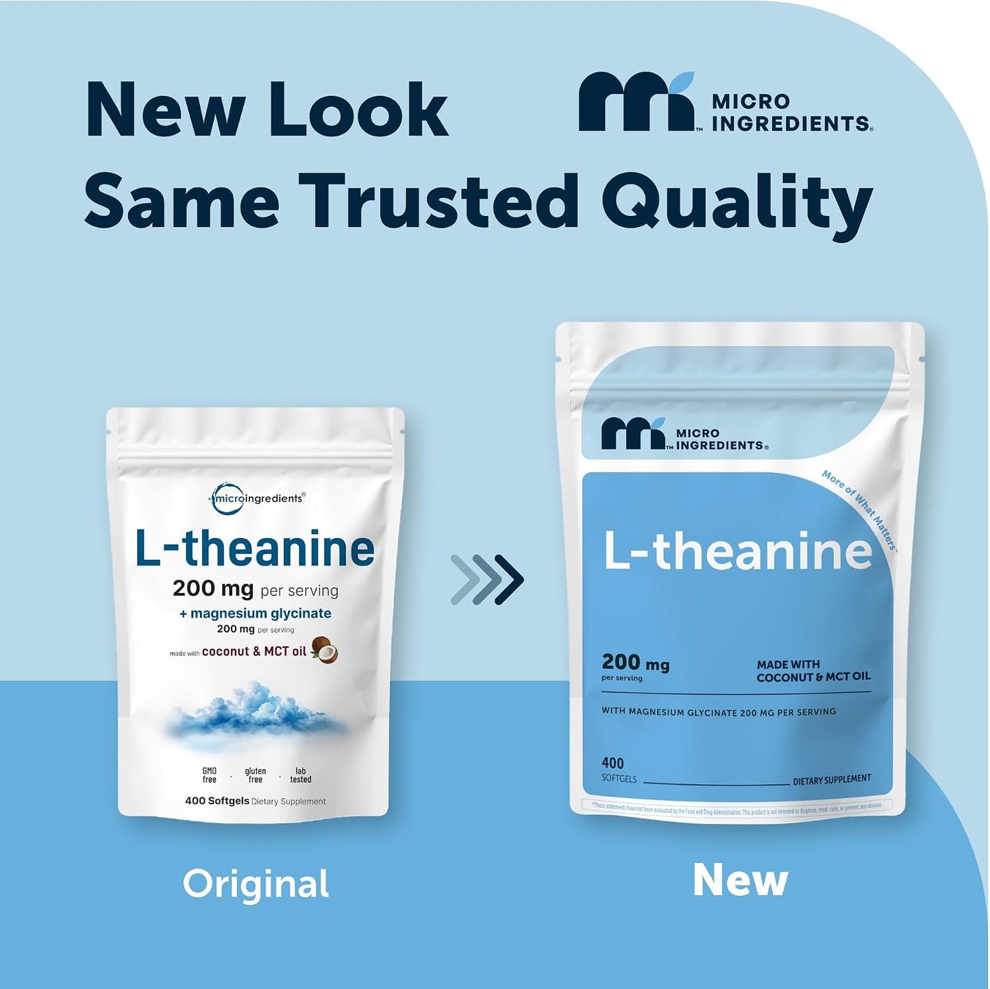 L-Theanine 200mg with Magnesium Glycinate, 400 Coconut MCT Oil Softgels | 2-in-1 Amino Acid & Mineral Complex | Gentle Care All Day & Night