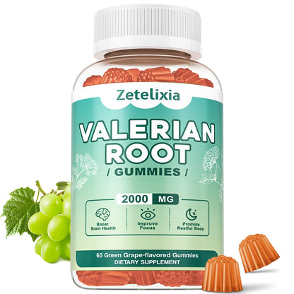 2 Pack Organic Valerian Root Gummies for Sleep, Melatonin Free, 120 Count | Natural herbal supplement for relaxation, calm and restful sleep. Vegan, non-GMO, gluten free, green grape flavor.