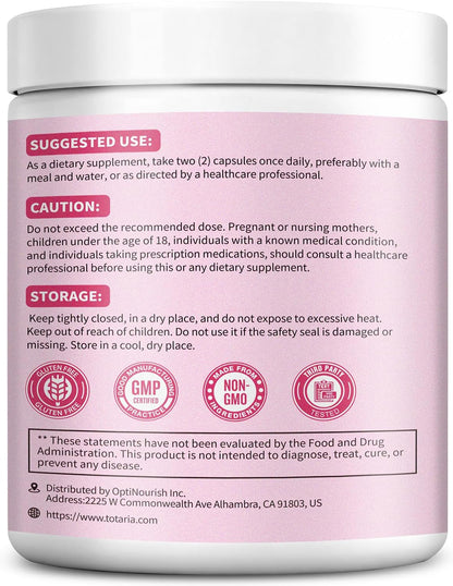 Totaria Women's Cortisol with Hormonal Balance | Stress Relief - Ashwagandha, L-Theanine, Magnesium, Myo-Inositol, Mood, Focus & Sleep Support, PMS* 120 Ct.
