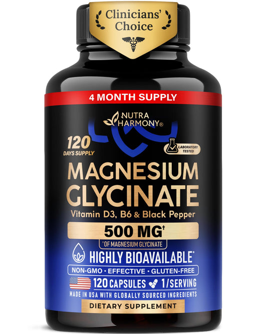 Magnesium Glycinate 500 mg - Chelated Supplement - High Absorption Form of Magnesium - Support for Sleep, Muscle & Heart Health - for Women & Men - Lab Tested & Non-GMO - 120 Capsules