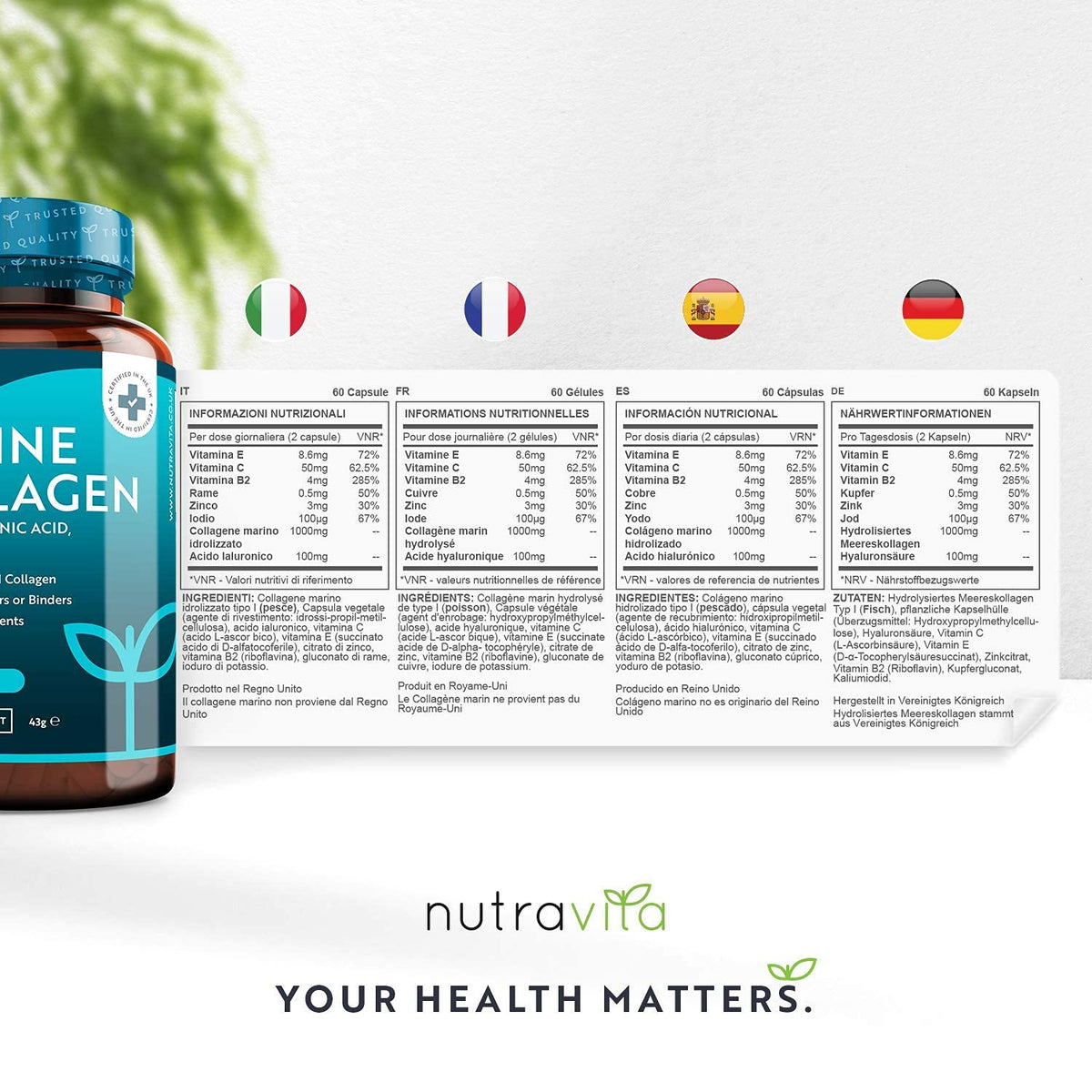 Marine Collagen 1000mg - 60 Capsules of Superior Type 1 Hydrolysed Collagen
