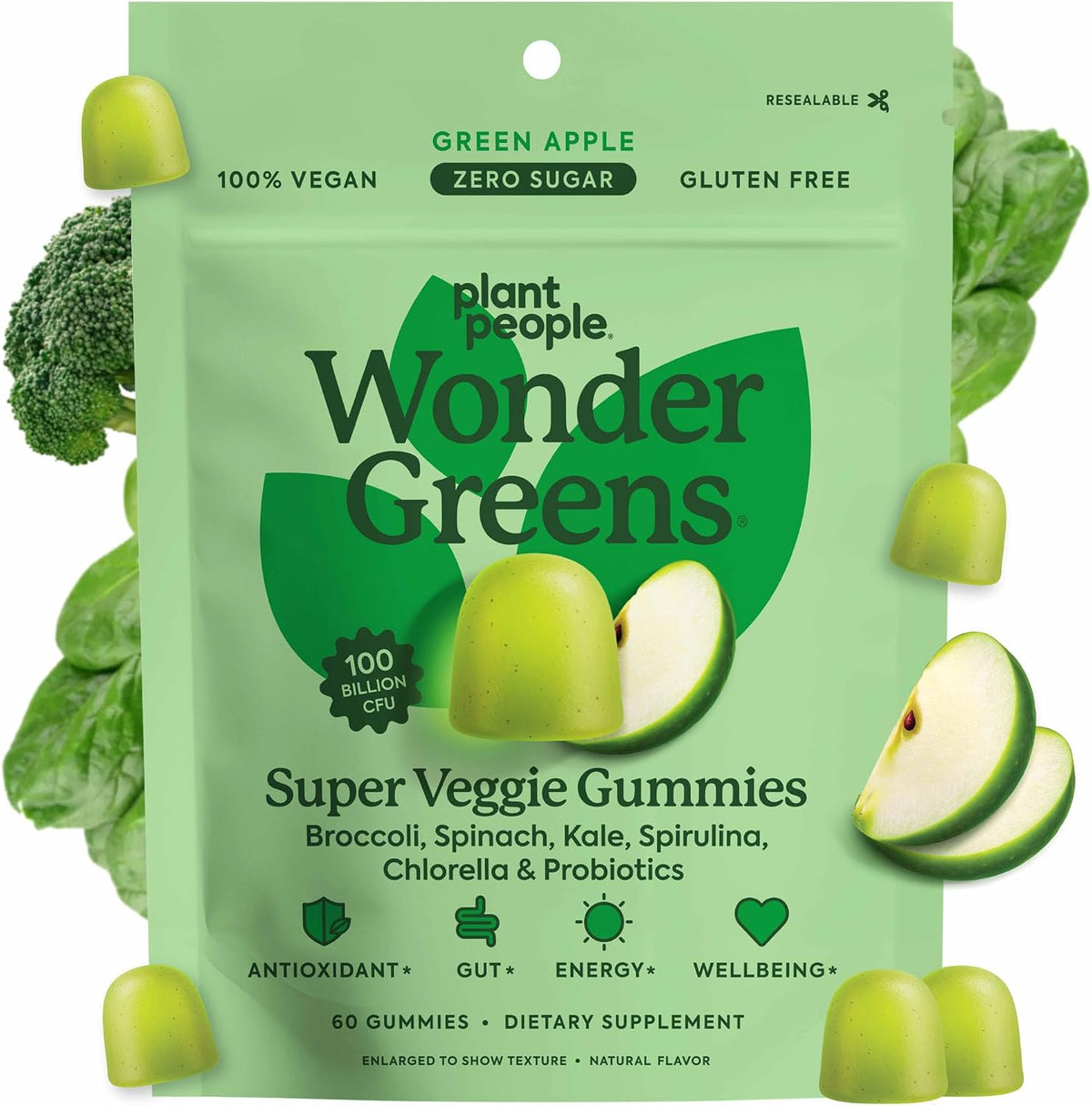 Plant People WonderGreens Veggie Gummies, Super Greens & Probiotics, 60ct