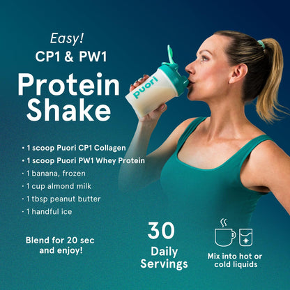 Puori Pure Collagen Peptides Powder, Unflavored - 10g of Grass-Fed Hydrolyzed Bovine Collagen Supports Skin Health, Hair & Nail Strength, Joint Pain & Mobility Support - 30 Servings