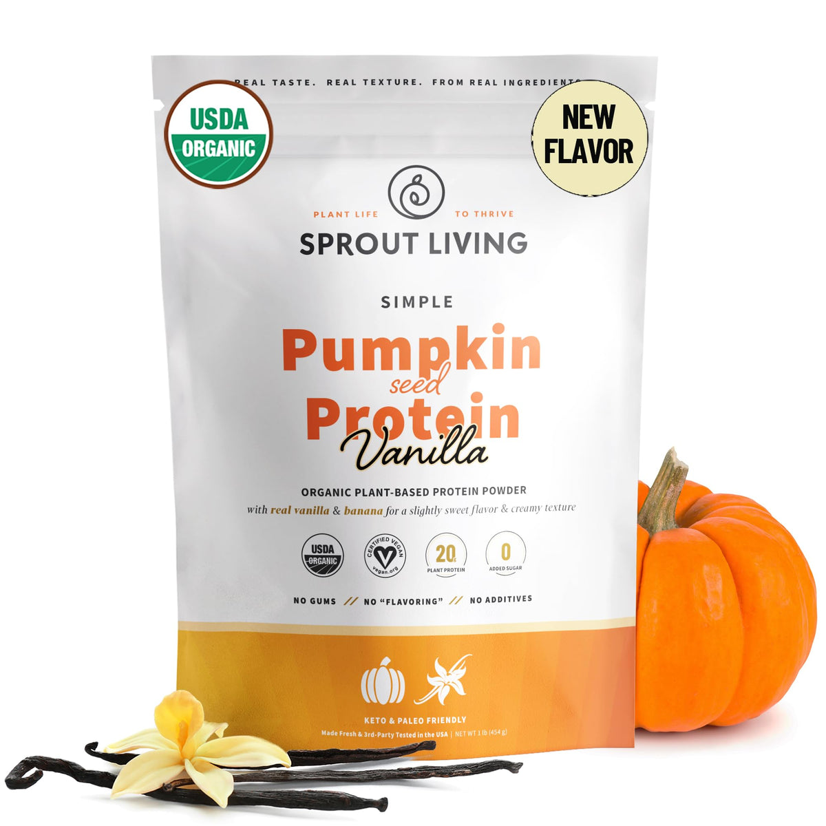 Sprout Living Organic Pumpkin Seed Protein Powder, Unflavored, 20 Grams of Plant Based Protein Powder Without Artificial Sweeteners, Non Dairy, Non-GMO, Vegan, Gluten Free (1 Pound, 14 Servings)