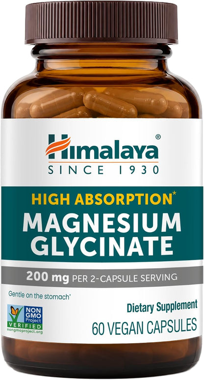 Himalaya Magnesium Glycinate, High Absorption, 200 mg, 60 Vegan Capsules,