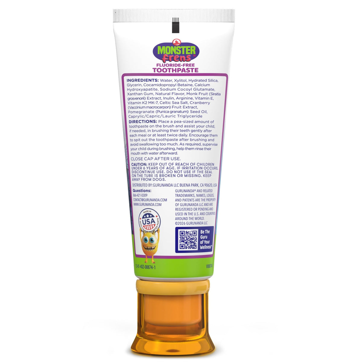 GuruNanda Kids Toothpaste, Strawberry Mango, SLS & Fluoride Free, 4.2 oz