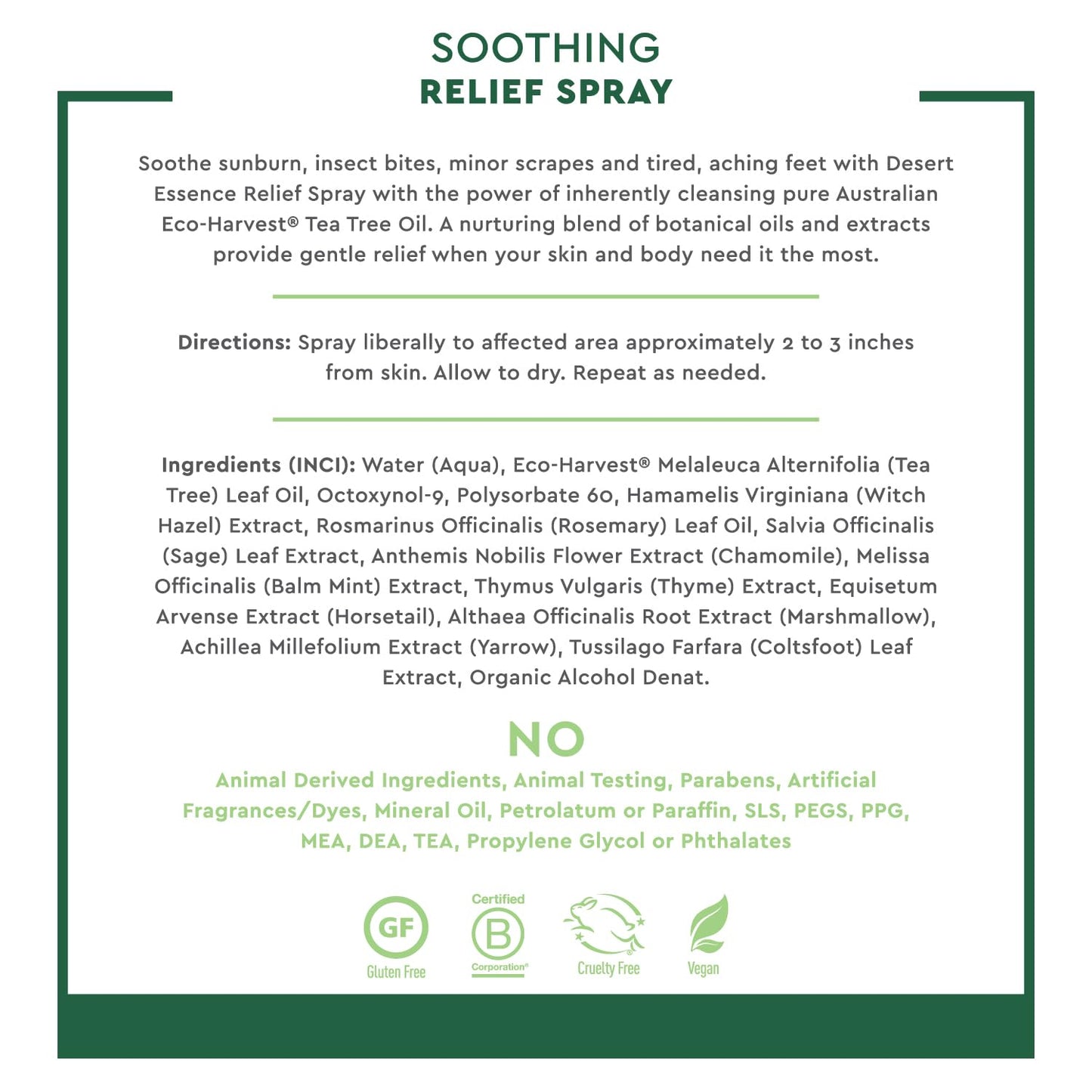 Desert Essence Relief Spray - 4 Fl Oz - Antiseptic Eco-Harvest Tea Tree Oil & Other Essential Oils - Natural First Aid - Minor Burns - Sunburn - Insect Bites - Scrapes - May Comfort Aching Feet
