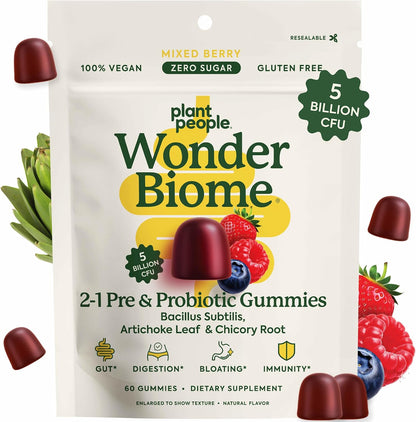 Plant People WonderBiome 2-in-1 Prebiotic + Probiotic Gummies, 60 Count