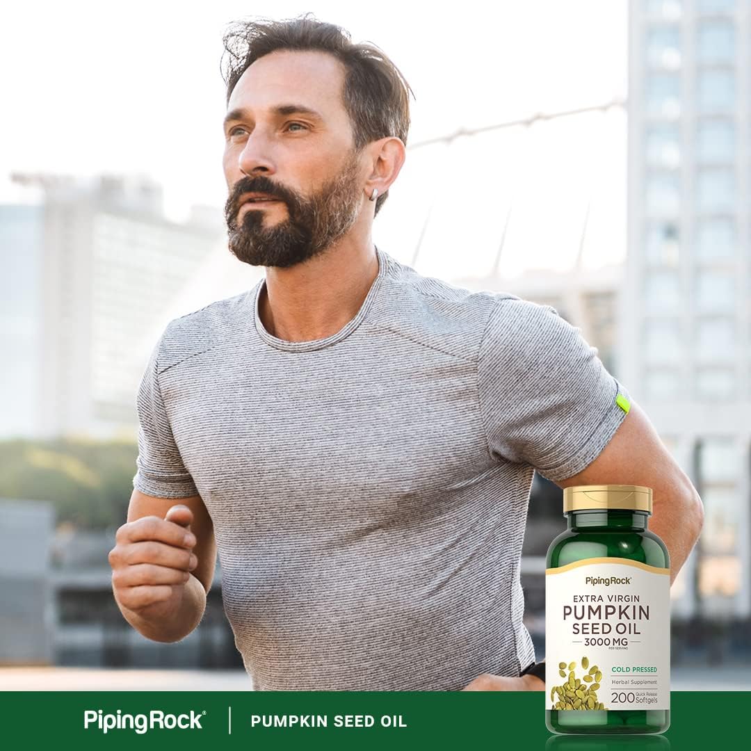 Piping Rock Pumpkin Seed Oil Softgel Capsules | 200 Count | Cold Pressed Herbal Supplement | Extra Virgin with Omega 6 and 9 | Non-GMO, Gluten Free