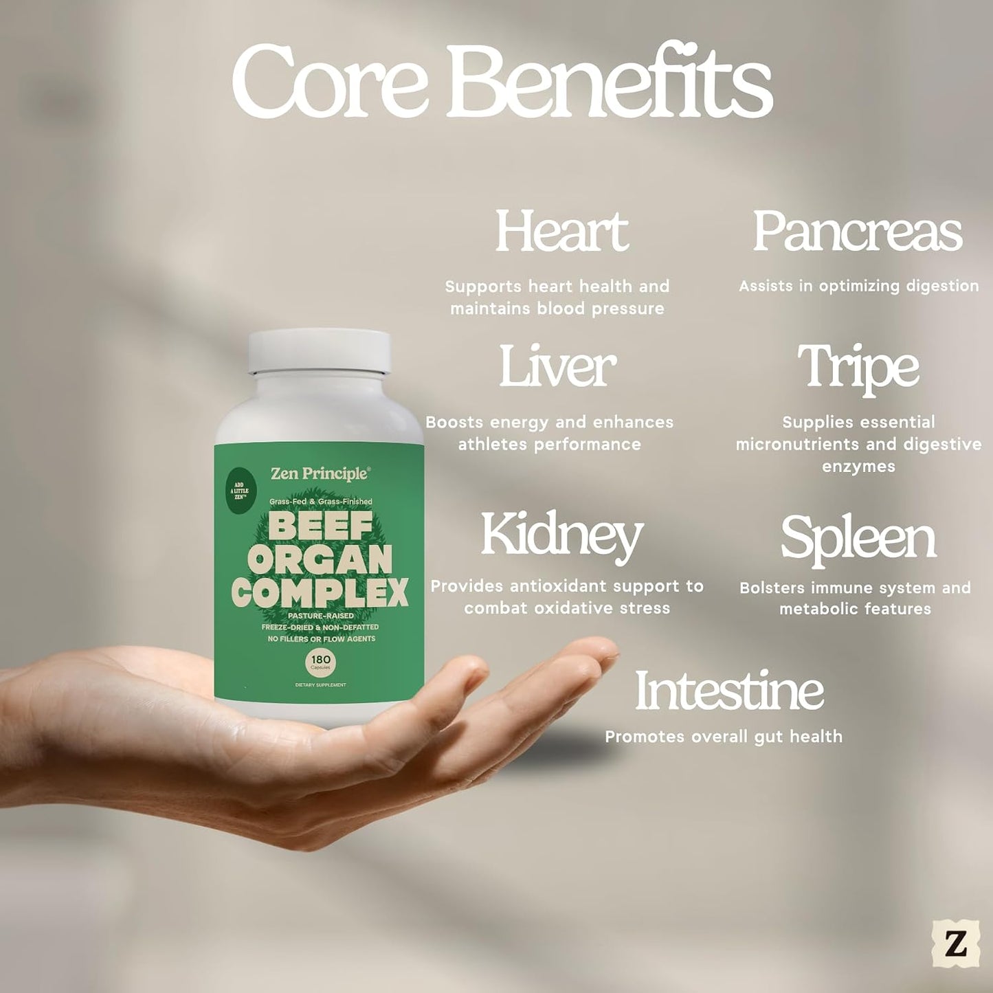 Zen Principle Grass Fed Beef Organs Supplement – Desiccated Liver, Heart, Kidney, Pancreas, Spleen, Intestine & Tripe/Stomach – Grass-Fed & Grass-Finished on the Natural Pastures of New Zealand 2-Pack