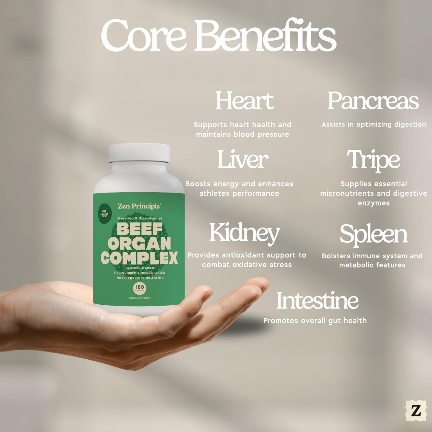 Zen Principle Grass Fed Beef Organs Supplement – Desiccated Liver, Heart, Kidney, Pancreas, Spleen, Intestine & Tripe/Stomach – Grass-Fed & Grass-Finished on the Natural Pastures of New Zealand 2-Pack