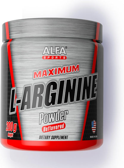 ALFA Sports Maximum L-Arginine Powder 5000mg – Nitric Oxide Booster for Muscle Pump, Energy & Circulation – Pure Amino Acid Supplement – Unflavored 200g Jar