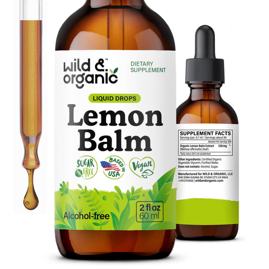 Wild & Organic Lemon Balm Tincture - Good Mood Support - Melissa Lemon Balm Extract Drops - Add to Tea for Relaxation - Vegan, Sugar & Alcohol-Free Leaf Supplement - 4 fl oz