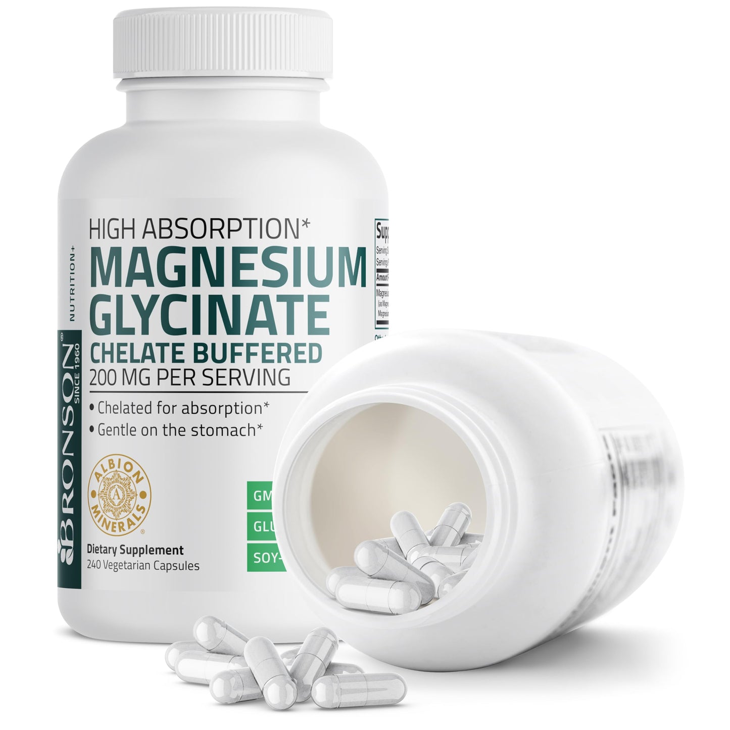 Bronson Magnesium Glycinate 200 MG Chelated High Absorption, 60 Capsules | Stress Relief, Sleep, Heart Health, Nerves, Muscles, and Metabolism Support, Vegetarian, Non-GMO, Gluten Free, Soy Free