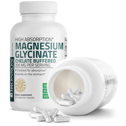 Bronson Magnesium Glycinate 200 MG Chelated High Absorption, 60 Capsules | Stress Relief, Sleep, Heart Health, Nerves, Muscles, and Metabolism Support, Vegetarian, Non-GMO, Gluten Free, Soy Free