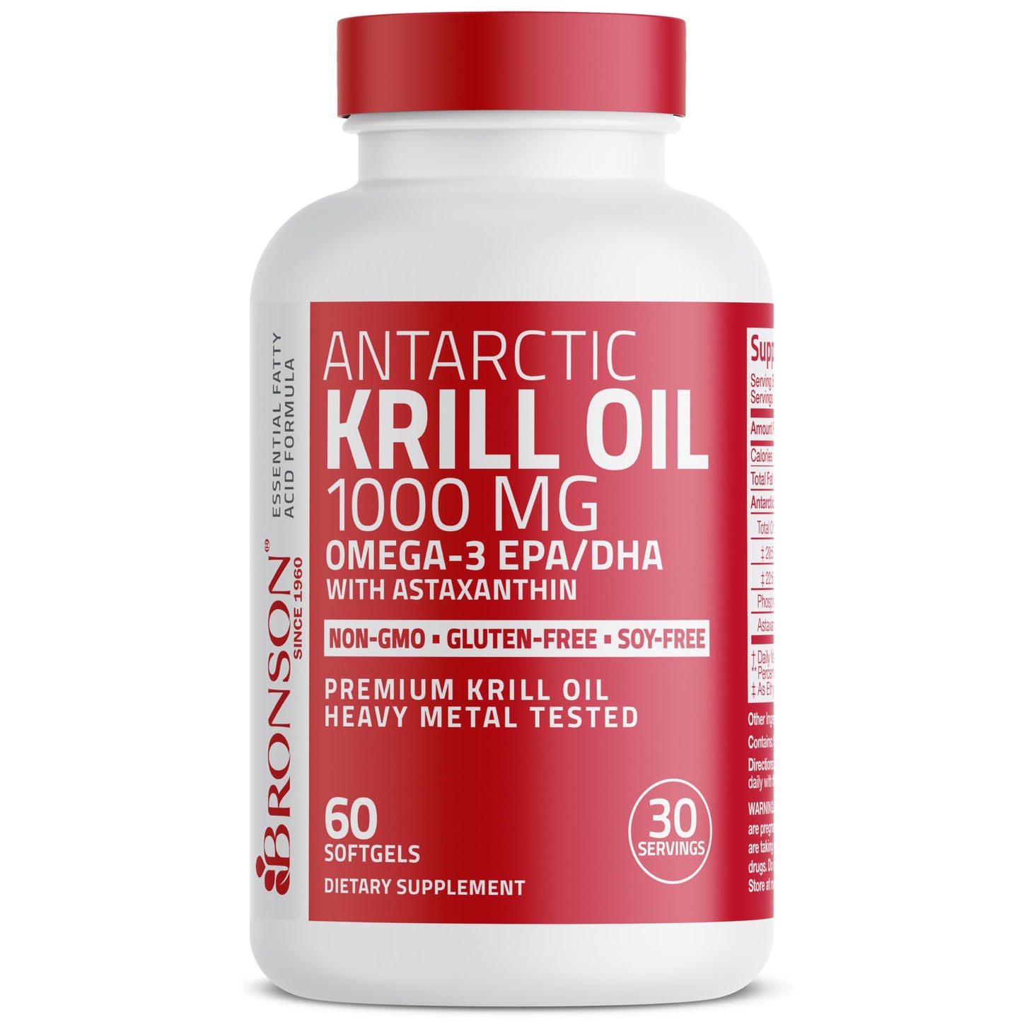 Bronson Antarctic Krill Oil 1000 mg with Omega-3s, 120 Softgels | Heavy Metal Tested, with EPA, DHA, Astaxanthin and Phospholipids, Non-GMO, Gluten Free, Soy Free
