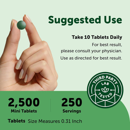 Micro Ingredients Organic Spirulina Chlorella Mini Tablets, 2,500 Tablets (8 Month Supply) | 50/50 Algae Blend | No Fillers, Non-GMO