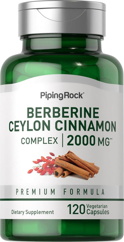 Piping Rock Berberine HCI Ceylon Cinnamon Complex | 120 Capsules | Herbal Extract Supplement | Vegetarian, Non-GMO & Gluten Free Formula