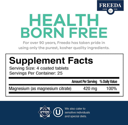 FREEDA Magnesium Citrate Powder for Bone, Joint, & Muscle Support 100 Count | Supports Nerve Health, Relaxation, Sleep, Metabolism, & Digestive Function – Kosher, Vegan, Gluten-Free, Made in USA
