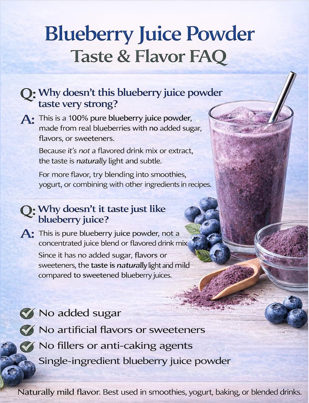 UNLEASH'D ORGANIC Organic Blueberry Juice Powder 16 oz – 100% Pure Natural Superfood, Rich in Antioxidants & Vitamins