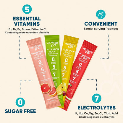 Venture Pal Sugar Free Electrolyte Powder Packets, Keto Friendly, 16 Sticks | Liquid Daily IV Hydration Packets for Rapid Rehydration. 7 Electrolytes & 5 Vitamins | Non-GMO | Vegan | Fast Dissolve
