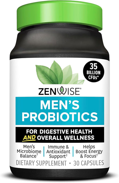 Zenwise Health Probiotics for Men - Gut and Digestive Support - 30 CT | 30 Count, 35 Billion CFU, Prebiotic, Green Tea, Meriva Curcumin, Chromium, Metabolism & Antioxidant Support, Mens Daily