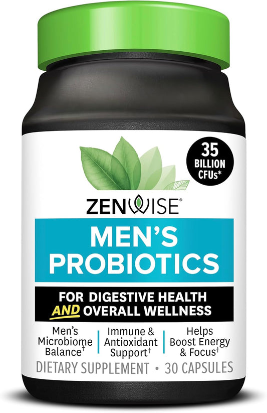 Zenwise Health Probiotics for Men - Gut and Digestive Support - 30 CT | 30 Count, 35 Billion CFU, Prebiotic, Green Tea, Meriva Curcumin, Chromium, Metabolism & Antioxidant Support, Mens Daily