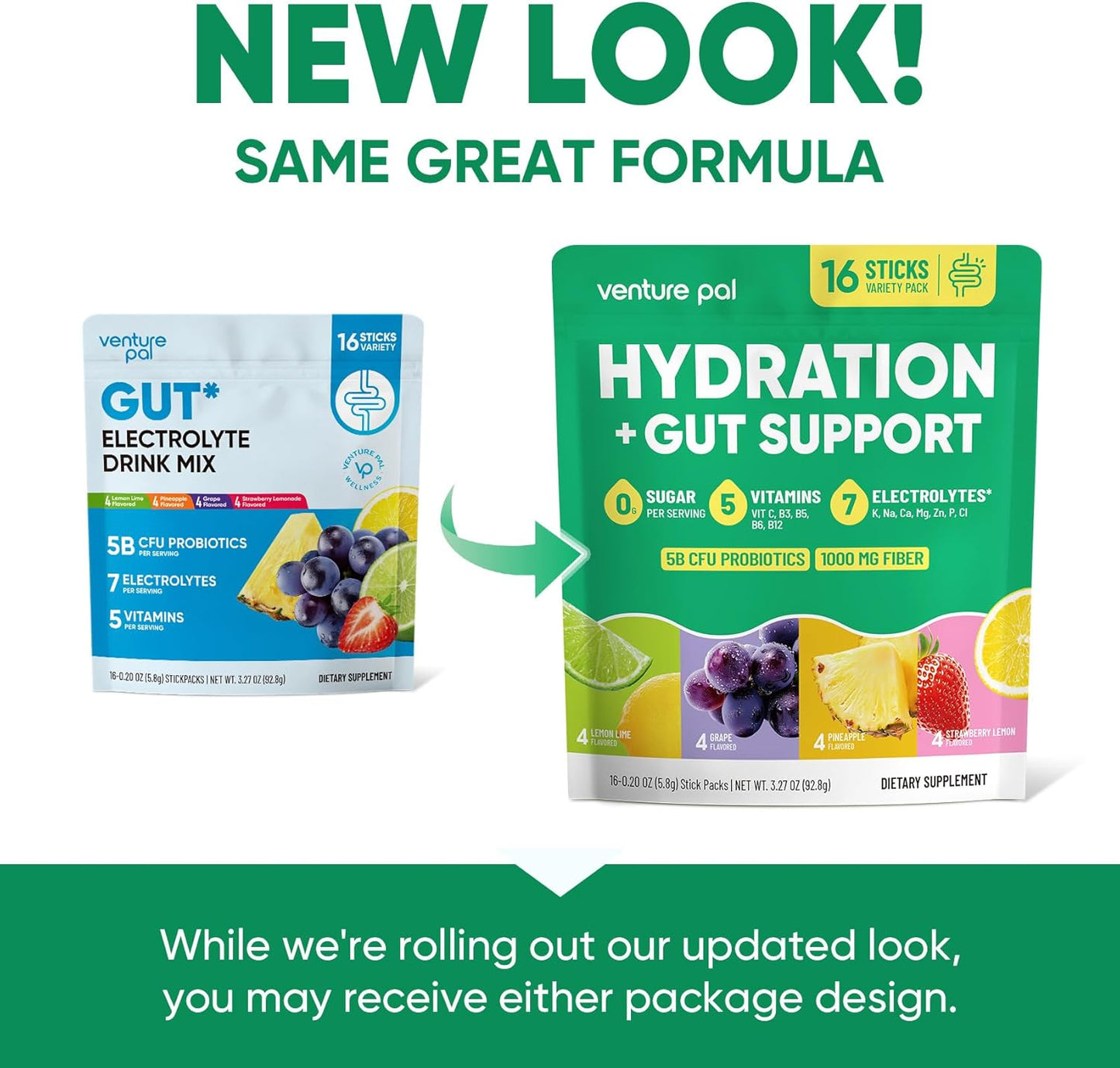 Venture Pal Sugar Free Hydration Packets + Gut Health Electrolytes Powder | Liquid Daily IV with 7 Electrolytes, 5 Vitamins, Probiotics & Fiber for Dehydration Relief and Gut Health Support