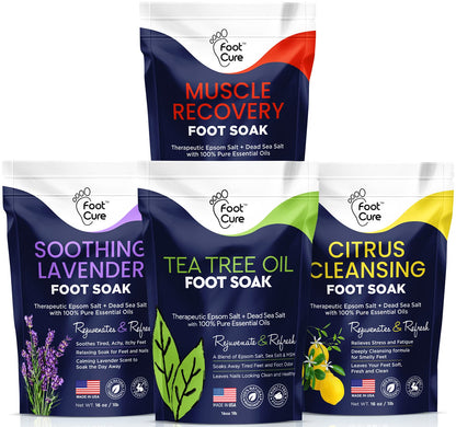 Foot Soak with Epsom Salts- Variety Pack of 4- Tea Tree Oil, Muscle Relief, Calming