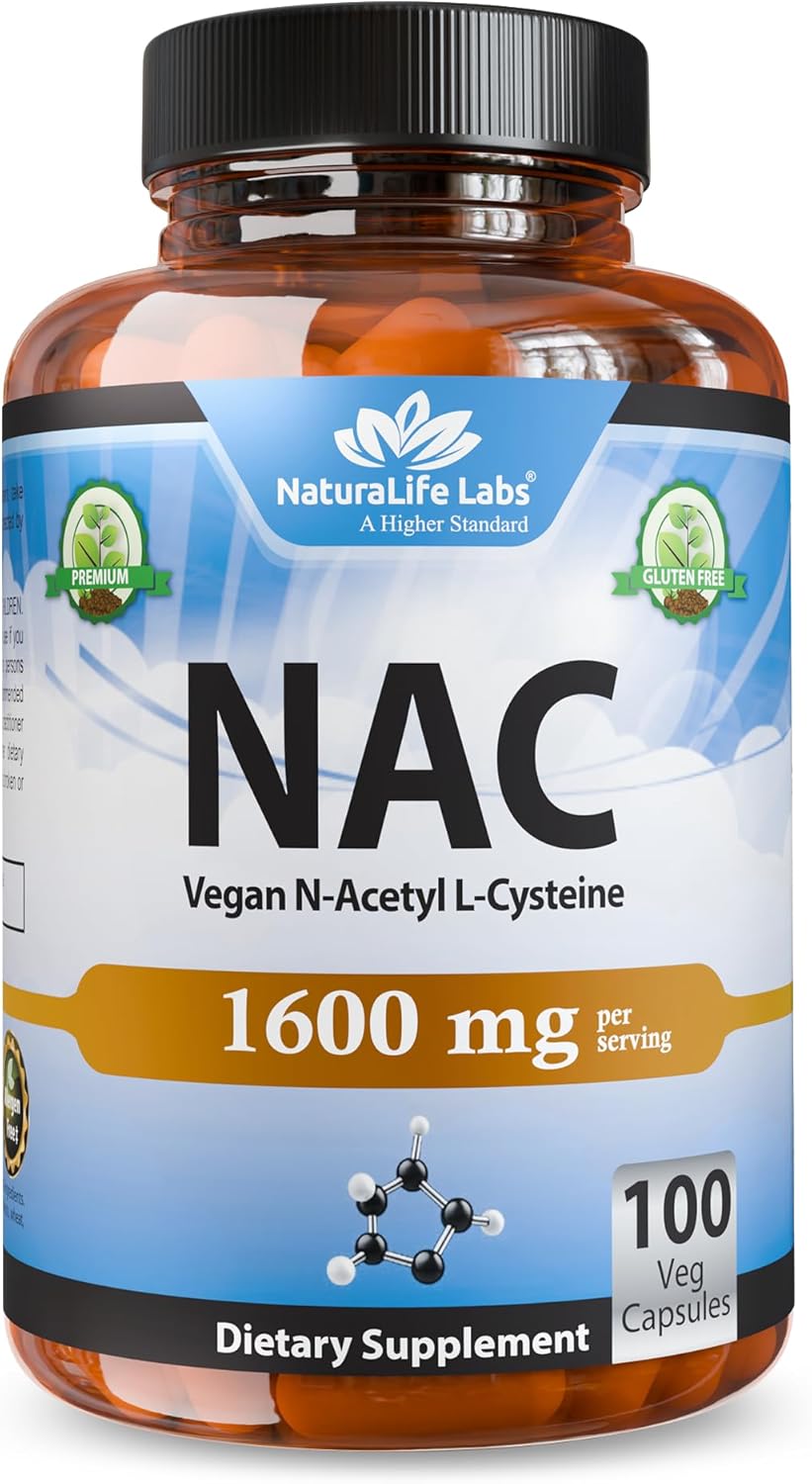 NaturaLife Labs N-Acetyl-L-Cysteine (NAC) 1600 mg – 100 Capsules - Vegan, Non-GMO & Gluten-Free