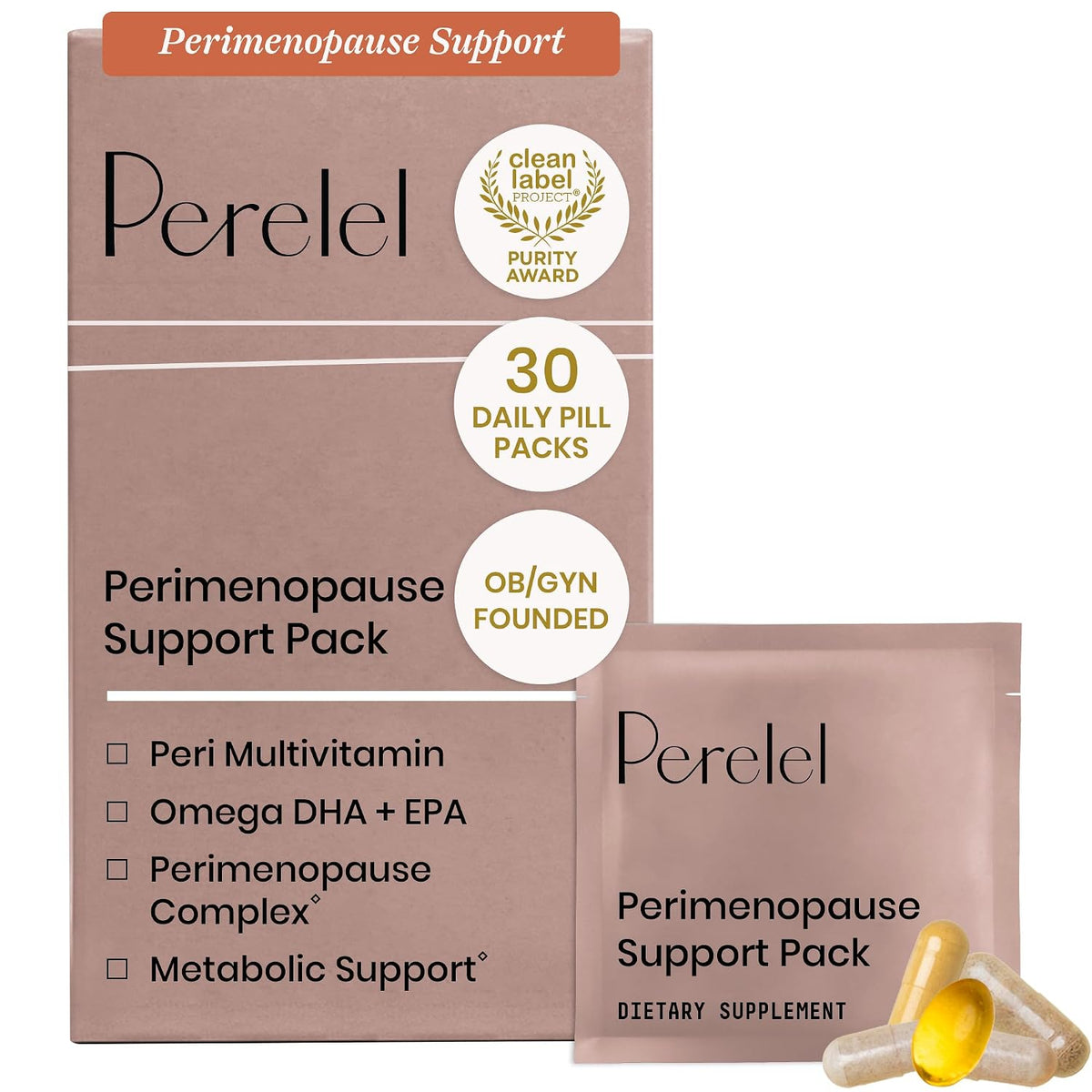 Perelel Hydration Powder & Peri Support Pack, Electrolyte Supplement & Perimenopause Vitamins for Women, 30 Daily Pills and 28 Servings of Powder